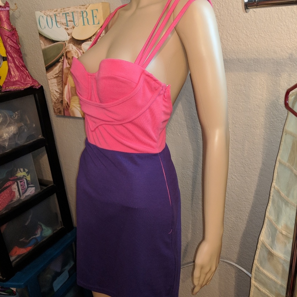 Sexy two tone pink purple fitted dress size Small